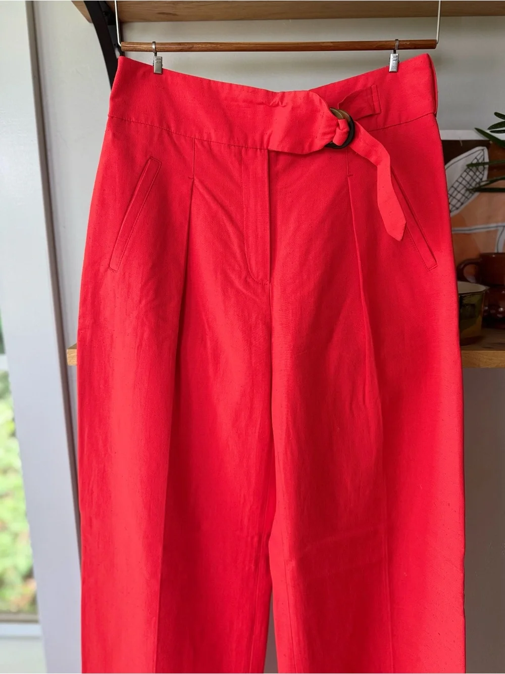 Sezane Coral Red Aldo Trouser Cotton Blend High Waist Dress Pants Size 38 or 6 - Picture 6 of 16